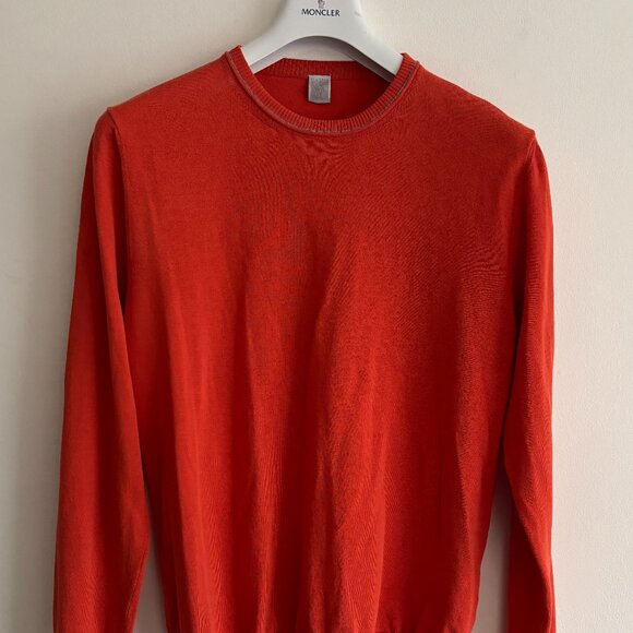 $635 Eleventy Platinum Crewneck Slim Fit Cotton Sweater in Orange - Medium - Picture 1 of 10